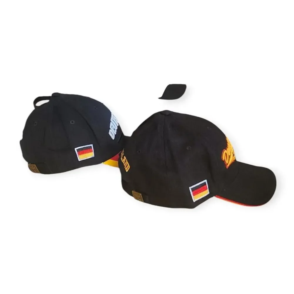 Pair of Deutschland Germany Black Embroidered Baseball Soccer Cap Hat Lid NEW - Picture 5 of 8